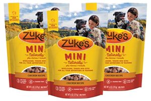 zuke's mini naturals dog training treats, chicken recipe, soft & tender mini dog treats with vitamins & minerals, for all breed sizes, 6 oz bag (pack of 3)