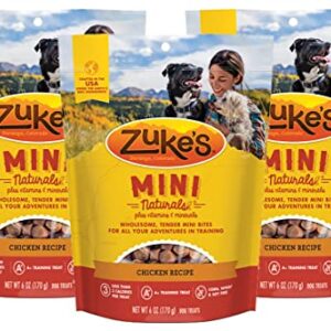 Zuke's Mini Naturals Dog Training Treats, Chicken Recipe, Soft & Tender Mini Dog Treats with Vitamins & Minerals, for All Breed Sizes, 6 OZ Bag (Pack of 3)