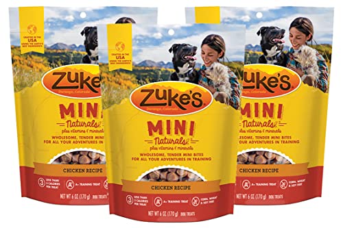 Zuke's Mini Naturals Dog Training Treats, Chicken Recipe, Soft & Tender Mini Dog Treats with Vitamins & Minerals, for All Breed Sizes, 6 OZ Bag (Pack of 3)