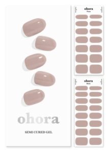 ohora semi cured gel nail strips (n cream beige) - works with any nail lamps, salon-quality, long lasting, easy to apply & remove - includes 2 prep pads, nail file & wooden stick - beige