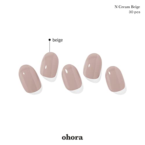 ohora Semi Cured Gel Nail Strips (N Cream Beige) - Works with Any Nail Lamps, Salon-Quality, Long Lasting, Easy to Apply & Remove - Includes 2 Prep Pads, Nail File & Wooden Stick - Beige