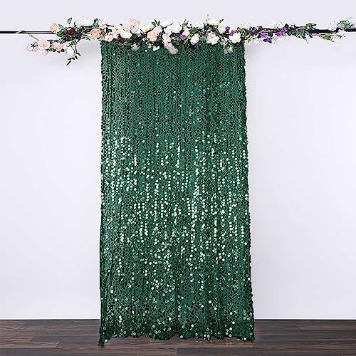 Efavormart 8ft x 8ft Hunter Emerald Green Big Payette Sequin Curtains Photo Booth Backdrop with Rod Pocket Photo Booth Backdrops Photography Background Drapes for Birthday Wedding Party