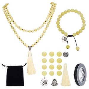 sunnyclue 1 bag diy 8mm lemon jade beads bracelets necklace making kit polyester tassel charm decorations ohm tibetan style alloy charms for diy jewelry making craft