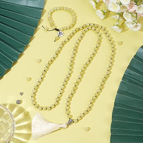 SUNNYCLUE 1 Bag DIY 8mm Lemon Jade Beads Bracelets Necklace Making Kit Polyester Tassel Charm Decorations Ohm Tibetan Style Alloy Charms for DIY Jewelry Making Craft