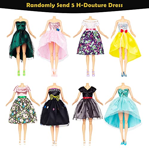 Doll Clothes and Accessories - 34 Items Unique H-Douture, 5 Party Dress, 3 Beautiful Fishtail Skirt and 3 Quality Swimsuit, Hanger Crown Necklace Bracelet Pack and 10 Shoes