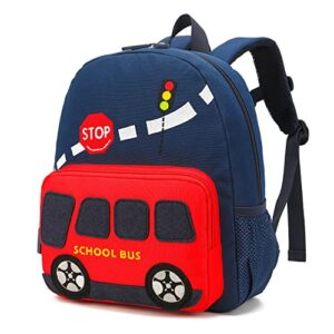 willikiva car dinosaur kids toddler backpack for boys and girls children waterproof preschool bag(red scool bus)