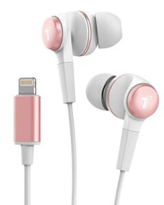 thore iphone earphones (apple mfi certified) v120 in ear wired lightning earbuds (sweat/water resistant) headphones with mic/volume remote for iphone 12/13/14 pro max - rose gold