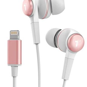 Thore iPhone Earphones (Apple MFi Certified) V120 in Ear Wired Lightning Earbuds (Sweat/Water Resistant) Headphones with Mic/Volume Remote for iPhone 12/13/14 Pro Max - Rose Gold