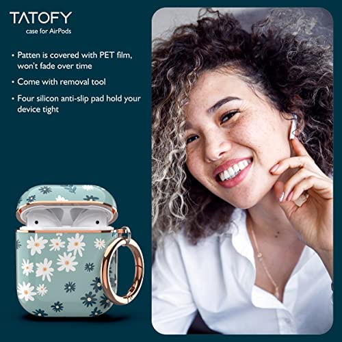 TATOFY Case Cover for AirPods 1&2, Stylish AirPods Case for Women Girls, Flower Patterns Protective Hard Case with Clip (Cyan)