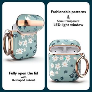 TATOFY Case Cover for AirPods 1&2, Stylish AirPods Case for Women Girls, Flower Patterns Protective Hard Case with Clip (Cyan)