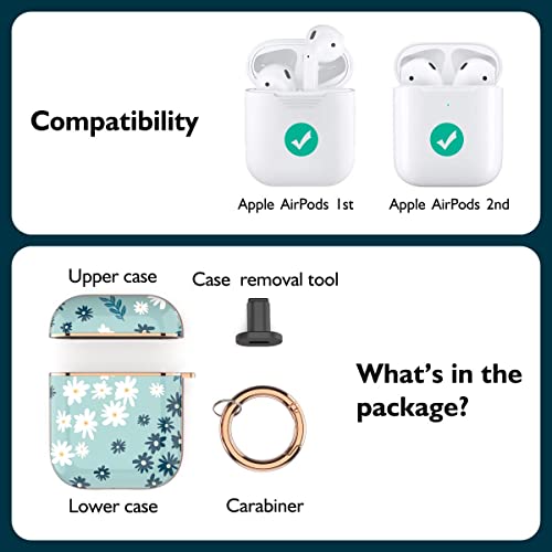 TATOFY Case Cover for AirPods 1&2, Stylish AirPods Case for Women Girls, Flower Patterns Protective Hard Case with Clip (Cyan)