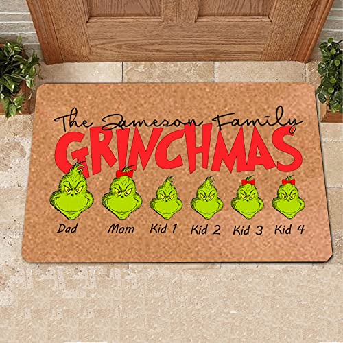 LEVENTS Personalised Name Doormat, Grinch Doormat, Home Decor, Welcome mat, The Custom Family Grinchmas Doormat, Housewarming, Front Door mat, Welcome Doormat