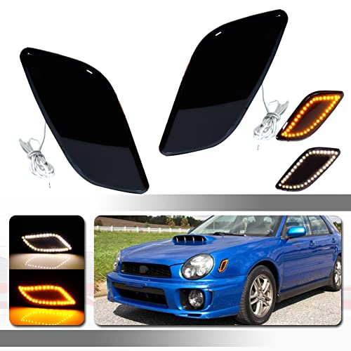 Tonsya For 2002 2003 Subaru Impreza WRX RS TS Replacement Front Bumper Signal Side Marker Daytime running Lights 2 in 1 Led Lamp Smoked Lens