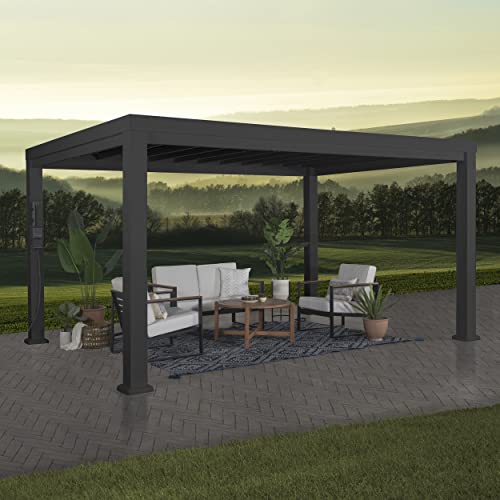 Backyard Discovery Trenton 14x12 All Season Galvanized Steel Pergola, Black, Sail Shade Soft Canopy, Rust Resistant, Support Wind and Snow, Patio, Deck, Backyard, Garden