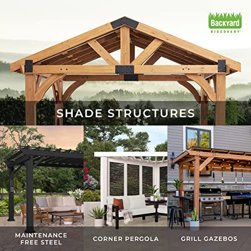 Backyard Discovery Trenton 14x12 All Season Galvanized Steel Pergola, Black, Sail Shade Soft Canopy, Rust Resistant, Support Wind and Snow, Patio, Deck, Backyard, Garden