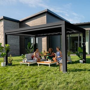 Backyard Discovery Trenton 14x12 All Season Galvanized Steel Pergola, Black, Sail Shade Soft Canopy, Rust Resistant, Support Wind and Snow, Patio, Deck, Backyard, Garden