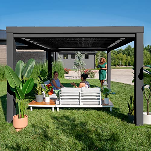 Backyard Discovery Trenton 14x12 All Season Galvanized Steel Pergola, Black, Sail Shade Soft Canopy, Rust Resistant, Support Wind and Snow, Patio, Deck, Backyard, Garden