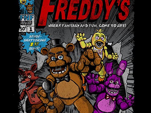 Five Nights at Freddy's Comic Cover Art Boy's Black T-Shirt-Large