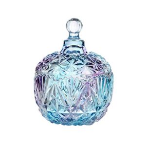 socosy royal embossed diamond shaped glass candy jar with lid jewelry box wedding candy buffet jar kitchen storage jar-blue-10 oz