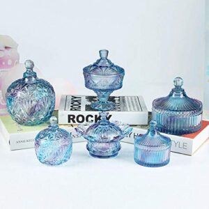 SOCOSY Royal Embossed Diamond Shaped Glass Candy Jar with Lid Jewelry Box Wedding Candy Buffet Jar Kitchen Storage Jar-Blue-10 oz