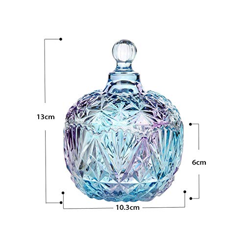 SOCOSY Royal Embossed Diamond Shaped Glass Candy Jar with Lid Jewelry Box Wedding Candy Buffet Jar Kitchen Storage Jar-Blue-10 oz