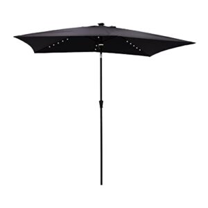 flame&shade 6.5 x 10 ft rectangular solar powered outdoor market patio table umbrella with led lights and tilt, black