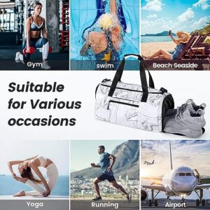 Large Gym Bag for Women with Shoe Compartment, 40L Sports Bag for Men with Wet Pocket, Lightweight Duffel Bag Travel Bag for Weekend Overnight Trips (Marble White)