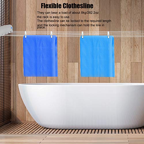 Retractable Clothesline, Outdoor Indoor Wall Mounted Flexible Portable Clothes Dryer Line 4 or 5 Lines Adjustable Household Telescopic Hanger Rope Easy Installation for Hang Wet Dry Laundry (5 Ropes)