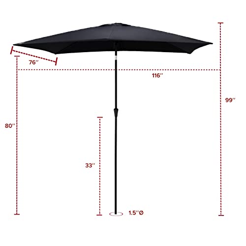 FLAME&SHADE 6.5 x 10 ft Rectangular Outdoor Market Patio Table Umbrella with Tilt, Black