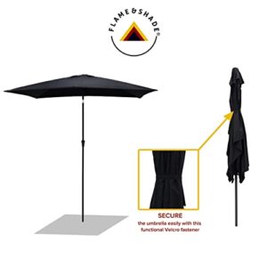 FLAME&SHADE 6.5 x 10 ft Rectangular Outdoor Market Patio Table Umbrella with Tilt, Black