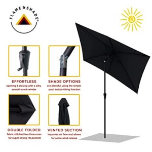 FLAME&SHADE 6.5 x 10 ft Rectangular Outdoor Market Patio Table Umbrella with Tilt, Black