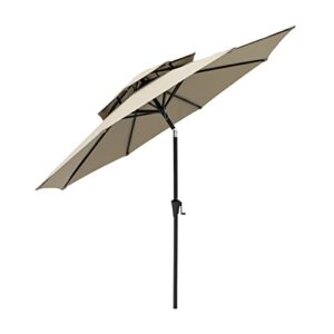 flame&shade 9 ft double top outdoor market patio table umbrella with tilt, taupe