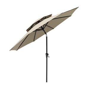 FLAME&SHADE 9 ft Double Top Outdoor Market Patio Table Umbrella with Tilt, Taupe