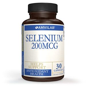 amvilab selenium 200, selenium 200mcg | healthy immune, thyroid function, antioxidant support | high absorption formula | vegan & non-gmo | 30ct
