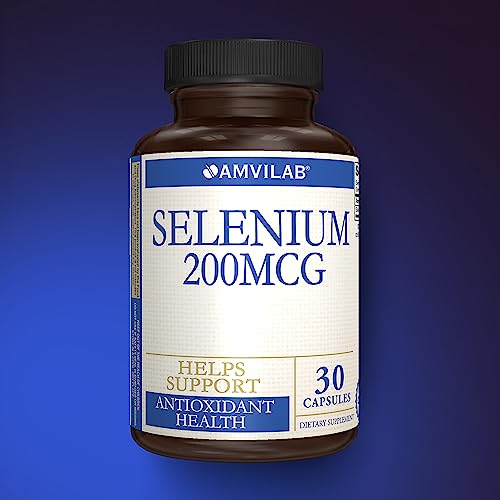 Amvilab Selenium 200, Selenium 200mcg | Healthy Immune, Thyroid Function, Antioxidant Support | High Absorption Formula | Vegan & Non-GMO | 30ct