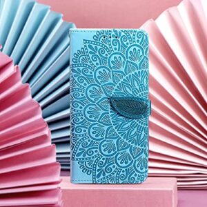 ShinyCase for Infinix Smart 5 Phone Cases,Embossed Mandala Flower Flip Wallet PU Leather Cover for Infinix Smart 5 Magnetic Closure Kickstand Card Slots Protection Case for Infinix Smart 5,Sky Blue