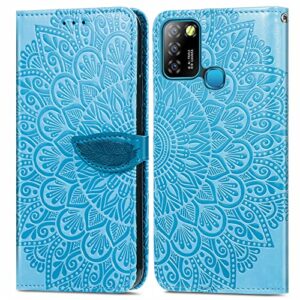 shinycase for infinix smart 5 phone cases,embossed mandala flower flip wallet pu leather cover for infinix smart 5 magnetic closure kickstand card slots protection case for infinix smart 5,sky blue
