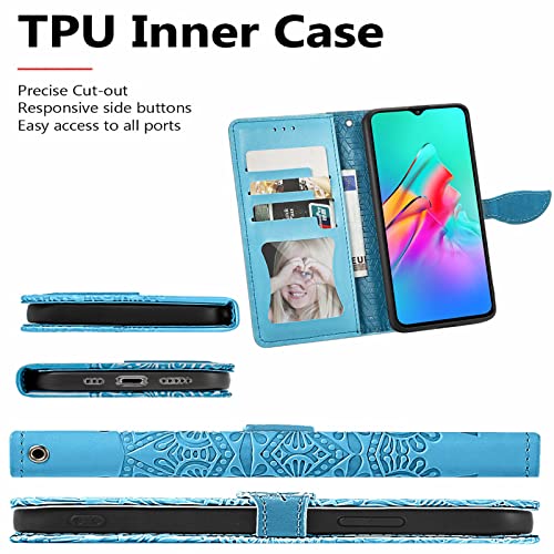 ShinyCase for Infinix Smart 5 Phone Cases,Embossed Mandala Flower Flip Wallet PU Leather Cover for Infinix Smart 5 Magnetic Closure Kickstand Card Slots Protection Case for Infinix Smart 5,Sky Blue