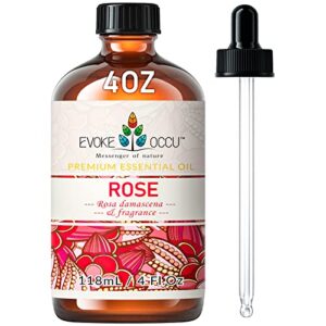 evoke occu rose essential oil 4 oz, premium rose oil for diffuser fragrance diy candle soap making-120ml
