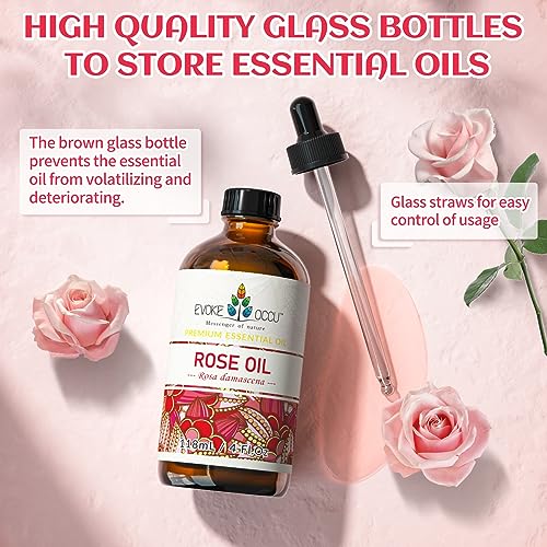 EVOKE OCCU Rose Essential Oil 4 Oz, Premium Rose Oil for Diffuser Fragrance DIY Candle Soap Making-120ml