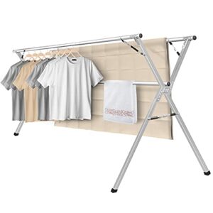 sillars clothes drying rack, 63 inches laundry drying rack clothing foldable & collapsible stainless steel heavy duty clothing drying rack with windproof hooks for indoor outdoor