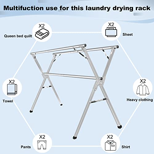 Sillars Clothes Drying Rack, 63 inches Laundry Drying Rack Clothing Foldable & Collapsible Stainless Steel Heavy Duty Clothing Drying Rack with Windproof Hooks for Indoor Outdoor