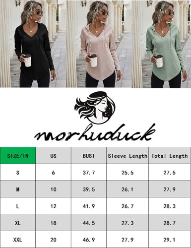 morhuduck Women's V Neck Hoodies Long Sleeve Sweatshirt Drawstring Pullover Tops with Pocket,Army Green, S