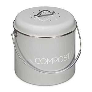 navaris metal compost caddy bin - 1.3 gallon kitchen composting bucket with charcoal filter and lid for indoor food waste recycling - 5 litre - gray