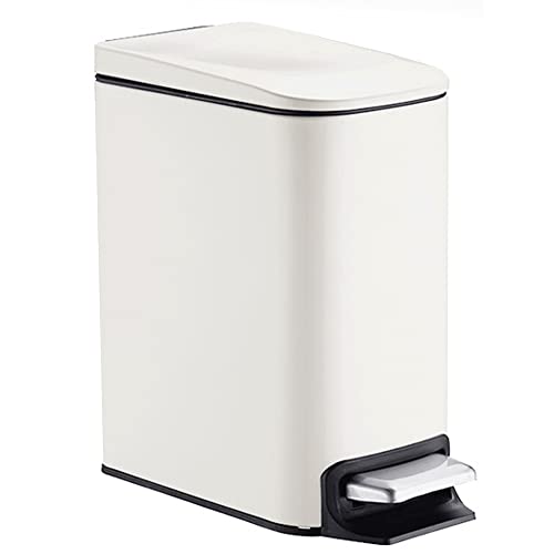 Doyingus Small Bathroom Trash Can with Lid Soft Close 1.6 Gal Stainless Steel Slim Garbage Can with Inner Wastebasket for Bedroom, Powder Room, Craft Room, Office, Kitchen (Beige)