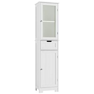 horstors bathroom storage cabinet with 2 doors & 1 drawer, floor freestanding narrow tall cabinet with adjustable shelves for living room, bedroom, white