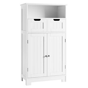 horstors bathroom cabinet, floor storage cabinet with 2 doors and 2 drawers, free standing wooden storage organizer for bathroom, living room, hallway, white