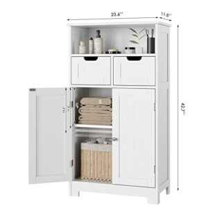 HORSTORS Bathroom Cabinet, Floor Storage Cabinet with 2 Doors and 2 Drawers, Free Standing Wooden Storage Organizer for Bathroom, Living Room, Hallway, White