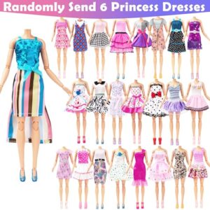 38 Pack Doll Clothes and Accessories - 6 PCS Fashion Dress 6 Tops 6 Skirt Set 3 Sets Swimsuit Bikini 3 Crown Necklace Bracelet Hanger 10shoes