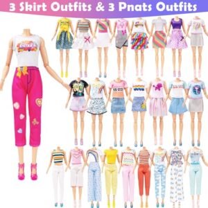 38 Pack Doll Clothes and Accessories - 6 PCS Fashion Dress 6 Tops 6 Skirt Set 3 Sets Swimsuit Bikini 3 Crown Necklace Bracelet Hanger 10shoes